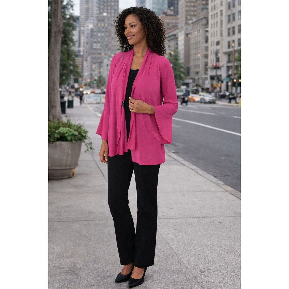 New Dennis Basso Caviar Crepe Cardigan Large Pink Chiffon Scarf Pink